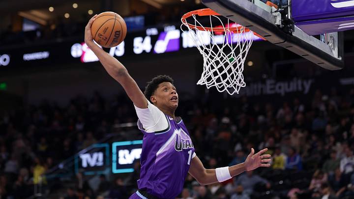 Jan 24, 2026; Salt Lake City, Utah, USA; Utah Jazz forward Ace Bailey (19) dunks the ball during the second half against the Miami Heat at Delta Center. Mandatory Credit: Chris Nicoll-Imagn Images Jan 24, 2026; Salt Lake City, Utah, USA; Utah Jazz forward Ace Bailey (19) dunks the ball during the second half against the Miami Heat at Delta Center. Mandatory Credit: Chris Nicoll-Imagn Images