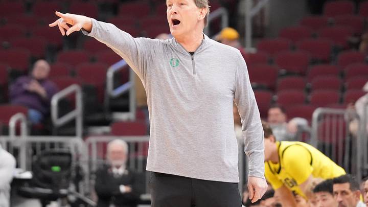 Mar 10, 2026; Chicago, IL, USA; Oregon Ducks head coach Dana Altman during the first half against the Maryland Terrapins at United Center. Mandatory Credit: David Banks-Imagn Images