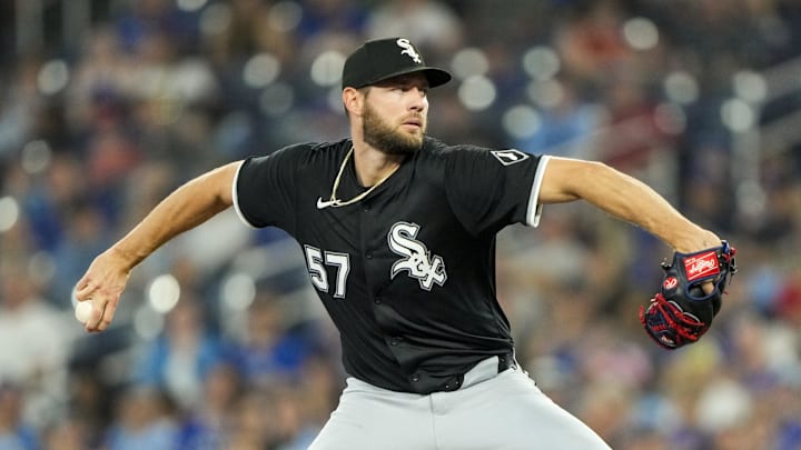 Jun 22, 2025; Toronto, Ontario, CAN; Chicago White Sox pitcher Adrian Houser (57) pitches to the Toronto Blue Jays during the first inning in their MLB game at Rogers Centre. Mandatory Credit: Kevin Sousa-Imagn Images