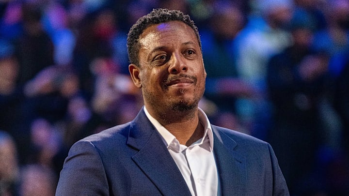 February 20, 2022; Cleveland, Ohio, USA; NBA great Paul Pierce is honored for being selected to the