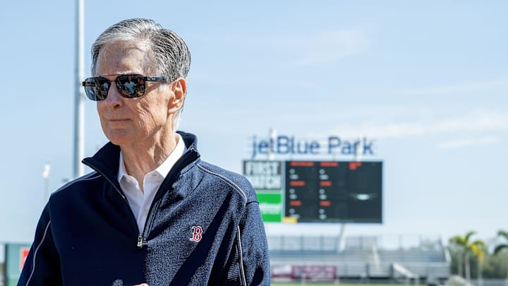 Feb 17, 2025; Lee County, FL, USA;  Boston Red Sox owner John W. Henry attends spring training at Jet Blue Park at Fenway South. Photo Credit: Chris Tilley-Imagn Images