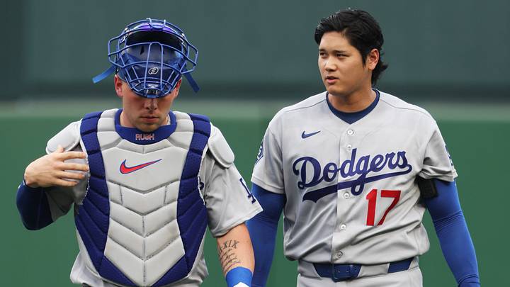 Jun 10, 2026; Pittsburgh, Pennsylvania, USA; Los Angeles Dodgers catcher Dalton Rushing (68) and two-way player Shohei Ohtani (17) make thier way in from the bullpen to play the Pittsburgh Pirates at PNC Park. Mandatory Credit: Charles LeClaire-Imagn Images Jun 10, 2026; Pittsburgh, Pennsylvania, USA; Los Angeles Dodgers catcher Dalton Rushing (68) and two-way player Shohei Ohtani (17) make thier way in from the bullpen to play the Pittsburgh Pirates at PNC Park. Mandatory Credit: Charles LeClaire-Imagn Images