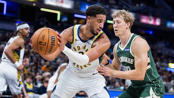 Oct 16, 2026; Indianapolis, Indiana, USA; Indiana Pacers guard Tyrese Haliburton (0) holds the ball while Milwaukee Bucks guard AJ Green (20) defends in the first half at Gainbridge Fieldhouse. Mandatory Credit: Trevor Ruszkowski-Imagn Images Oct 16, 2026; Indianapolis, Indiana, USA; Indiana Pacers guard Tyrese Haliburton (0) holds the ball while Milwaukee Bucks guard AJ Green (20) defends in the first half at Gainbridge Fieldhouse. Mandatory Credit: Trevor Ruszkowski-Imagn Images