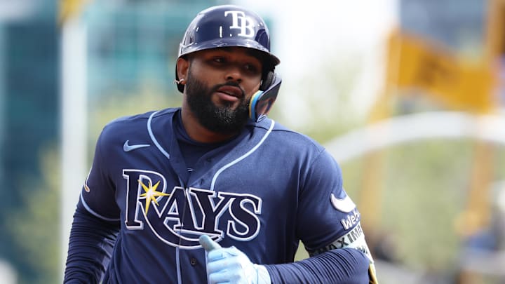 Apr 19, 2026; Pittsburgh, Pennsylvania, USA;  Tampa Bay Rays third baseman Junior Caminero (13) circles the bases on a solo home run against the Pittsburgh Pirates during the ninth inning at PNC Park. 