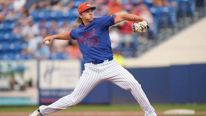 Mar 1, 2026; Port St. Lucie, Florida, USA; New York Mets pitcher Jack Wenninger (92) pitches in the fifth inning against the Houston Astros at Clover Park. Mandatory Credit: Jim Rassol-Imagn Images Mar 1, 2026; Port St. Lucie, Florida, USA; New York Mets pitcher Jack Wenninger (92) pitches in the fifth inning against the Houston Astros at Clover Park. Mandatory Credit: Jim Rassol-Imagn Images