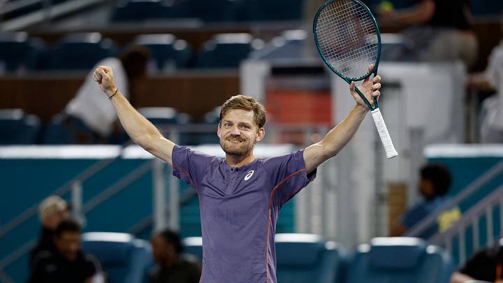Mar 21, 2025; Miami, FL, USA; David Goffin (BEL) celebrates after his match against Carlos Alcaraz (ESP)(not pictured) on day four of the Miami Open at Hard Rock Stadium. Mandatory Credit: Geoff Burke-Imagn Images Mar 21, 2025; Miami, FL, USA; David Goffin (BEL) celebrates after his match against Carlos Alcaraz (ESP)(not pictured) on day four of the Miami Open at Hard Rock Stadium. Mandatory Credit: Geoff Burke-Imagn Images