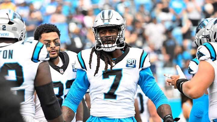 Carolina Panthers linebacker Jadeveon Clowney before the game at Bank of America Stadium.
