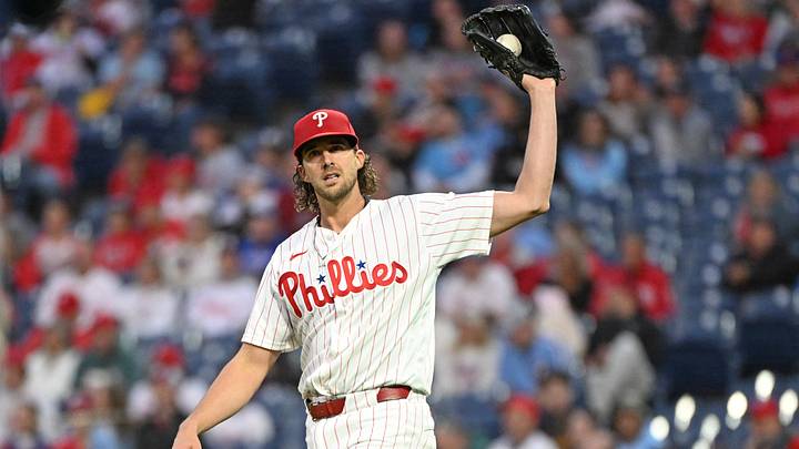 Sep 23, 2026; Philadelphia, Pennsylvania, USA; Philadelphia Phillies pitcher Aaron Nola (27) gets a new baseball after allowing a home run during the first inning against the Milwaukee Brewers at Citizens Bank Park. Mandatory Credit: Eric Hartline-Imagn Images Sep 23, 2026; Philadelphia, Pennsylvania, USA; Philadelphia Phillies pitcher Aaron Nola (27) gets a new baseball after allowing a home run during the first inning against the Milwaukee Brewers at Citizens Bank Park. Mandatory Credit: Eric Hartline-Imagn Images