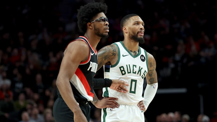 Scoot Henderson, Portland Trail Blazers (left); Damian Lillard, Milwaukee Bucks
