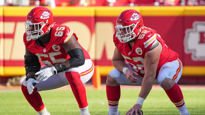 Trey Smith and Creed Humphrey play right guard and center for the Kansas City Chiefs.