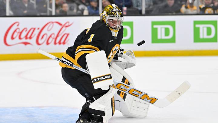 Oct 8, 2026; Boston, Massachusetts, USA; Boston Bruins goaltender Jeremy Swayman (1) makes a save during the second period against the Utah Mammoth at TD Garden. Mandatory Credit: Eric Canha-Imagn Images Oct 8, 2026; Boston, Massachusetts, USA; Boston Bruins goaltender Jeremy Swayman (1) makes a save during the second period against the Utah Mammoth at TD Garden. Mandatory Credit: Eric Canha-Imagn Images