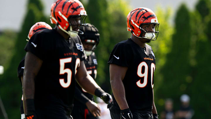 Cincinnati Bengals defensive tackle Kris Jenkins Jr. stands during the Bengals camp in Cincinnati on July 27, 2025.