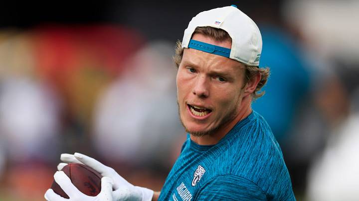 Jacksonville Jaguars tight end Hunter Long (84) catches a pass before an NFL preseason football matchup at EverBank Stadum on Friday, Aug. 28, 2026 in Jacksonville, Fla. [Corey Perrine/Florida Times-Union]