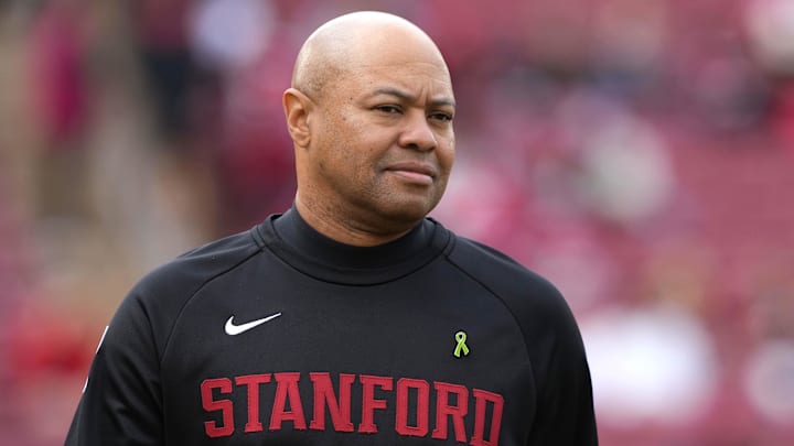 Nov 5, 2022; Stanford, California, USA; Stanford Cardinal head coach David Shaw before the game against the Washington State Cougars at Stanford Stadium. Mandatory Credit: Darren Yamashita-Imagn Images Nov 5, 2022; Stanford, California, USA; Stanford Cardinal head coach David Shaw before the game against the Washington State Cougars at Stanford Stadium. Mandatory Credit: Darren Yamashita-Imagn Images