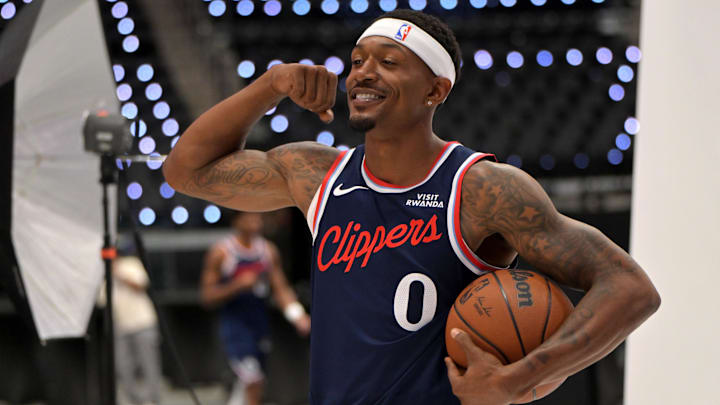 Sep 29, 2025; Inglewood, CA, USA; Los Angeles Clippers guard Bradley Beal (0) photographed during media day at Intuit Dome. Mandatory Credit: Jayne Kamin-Oncea-Imagn Images