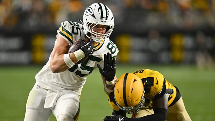 Pittsburgh Steelers cornerback Joey Porter Jr., Green Bay Packers tight end Tucker Kraft Pittsburgh Steelers cornerback Joey Porter Jr., Green Bay Packers tight end Tucker Kraft