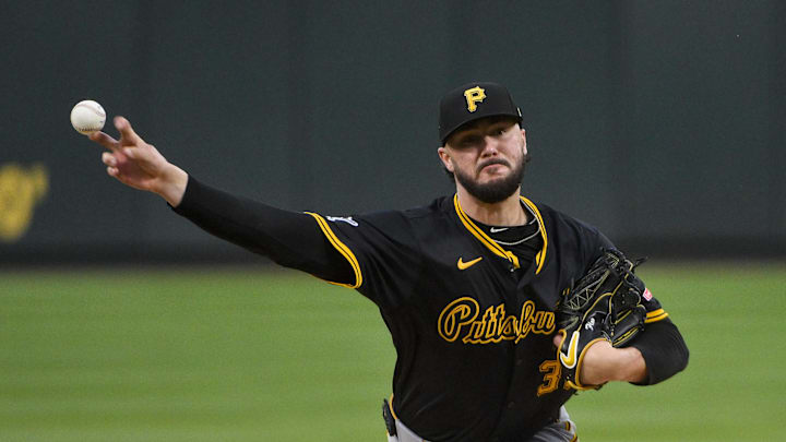 Pittsburgh Pirates starting pitcher Paul Skenes (30) pitches against the St. Louis Cardinals during the third inning at Busch Stadium on May 6.
