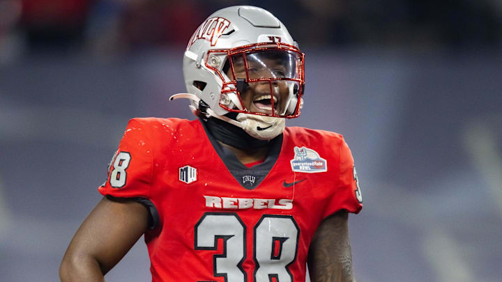 UNLV Rebels linebacker Marsel McDuffie (38) against the Kansas Jayhawks in the Guaranteed Rate Bowl at Chase Field. Mandatory Credit: Mark J. Rebilas-USA TODAY Sports