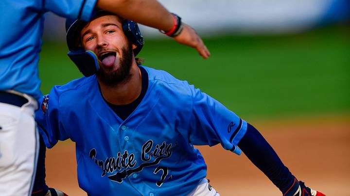 St. Cloud Rox DH and St. Thomas sophomore Tanner Recchio celebrates an RBI hit during a game against the Willmar Stingers on Aug. 7, 2025 at Joe Faber Field. The Rox won 14-1. St. Cloud Rox DH and St. Thomas sophomore Tanner Recchio celebrates an RBI hit during a game against the Willmar Stingers on Aug. 7, 2025 at Joe Faber Field. The Rox won 14-1.