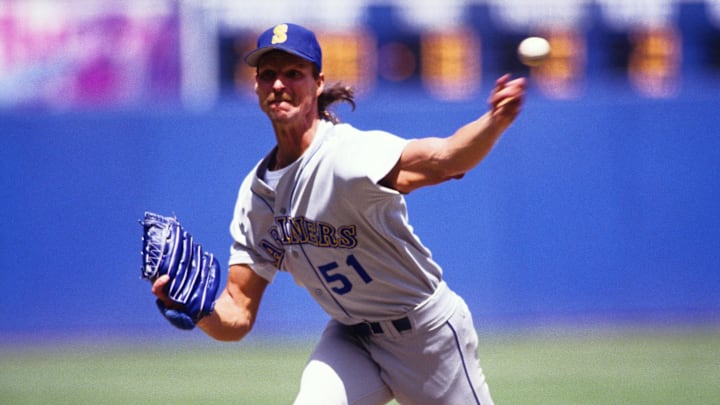 1991; Unknown location, USA; FILE PHOTO; Seattle Mariners pitcher Randy Johnson in action on the mound.
Mandatory Credit: Tony Tomsic-USA TODAY NETWORK
