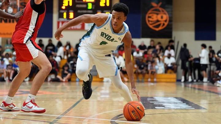 Nightrydas Ryan Hampton (8) moves past defenders during the Drive Nation and Nightrydas semifinal basketball game at the 2026 Nike Peach Jam in North Augusta, S.C., on Saturday, July 18, 2026. Drive Nation won 62-48 and will advance to the championship tomorrow. Nightrydas Ryan Hampton (8) moves past defenders during the Drive Nation and Nightrydas semifinal basketball game at the 2026 Nike Peach Jam in North Augusta, S.C., on Saturday, July 18, 2026. Drive Nation won 62-48 and will advance to the championship tomorrow.