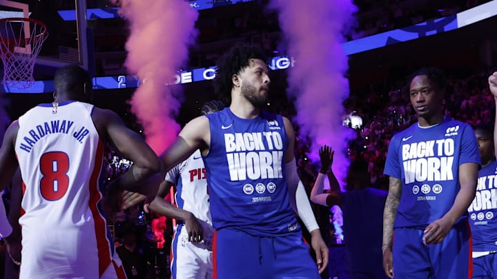 Apr 24, 2025; Detroit, Michigan, USA; Detroit Pistons guard Cade Cunningham (2) during player introductions before the game against the New York Knicks uring game three of first round for the 2024 NBA Playoffs at Little Caesars Arena. Mandatory Credit: Rick Osentoski-Imagn Images Apr 24, 2025; Detroit, Michigan, USA; Detroit Pistons guard Cade Cunningham (2) during player introductions before the game against the New York Knicks uring game three of first round for the 2024 NBA Playoffs at Little Caesars Arena. Mandatory Credit: Rick Osentoski-Imagn Images