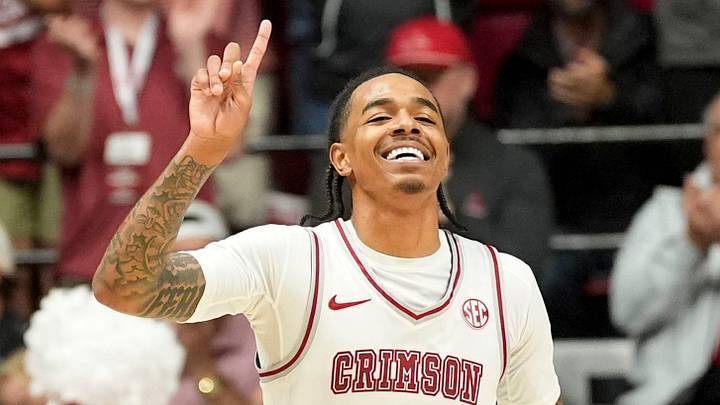 Mar 7, 2026; Tuscaloosa, AL, USA; Alabama guard Labaron Philon Jr. (0) enjoys a moment as Auburn calls a timeout at Coleman Coliseum. Alabama defeated Auburn 96-84. Mandatory Credit: Gary Cosby Jr.-Tuscaloosa News Mar 7, 2026; Tuscaloosa, AL, USA; Alabama guard Labaron Philon Jr. (0) enjoys a moment as Auburn calls a timeout at Coleman Coliseum. Alabama defeated Auburn 96-84. Mandatory Credit: Gary Cosby Jr.-Tuscaloosa News