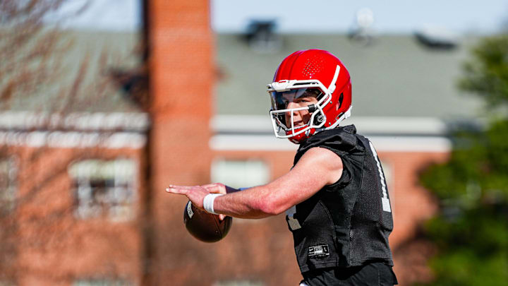 Georgia quarterback Gunner Stockton (14) during Georgia’s practice session in Athens, Ga., on Tuesday, March 11, 2025. (Tony Walsh/UGAAA) Georgia quarterback Gunner Stockton (14) during Georgia’s practice session in Athens, Ga., on Tuesday, March 11, 2025. (Tony Walsh/UGAAA)