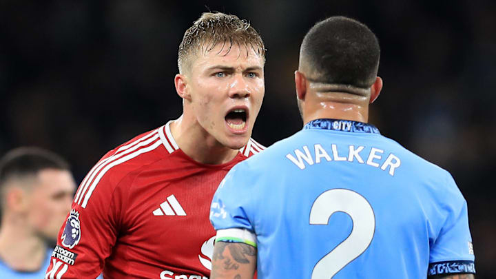Rasmus Hojlund (left) and Kyle Walker (right) got heated during the Manchester derby