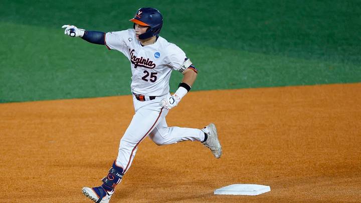 Virginia Cavaliers second baseman Joe Tiroly (25) rounds the bases. Virginia Cavaliers second baseman Joe Tiroly (25) rounds the bases.