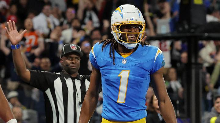 Sep 5, 2025; Sao Paulo, BRAZIL; Los Angeles Chargers wide receiver Quentin Johnston (1) celebrates after scoring a touchdown against the Kansas City Chiefs in the second half during a NFL game at Corinthians Arena. Mandatory Credit: Amanda Perobelli/Reuters via Imagn Images Sep 5, 2025; Sao Paulo, BRAZIL; Los Angeles Chargers wide receiver Quentin Johnston (1) celebrates after scoring a touchdown against the Kansas City Chiefs in the second half during a NFL game at Corinthians Arena. Mandatory Credit: Amanda Perobelli/Reuters via Imagn Images