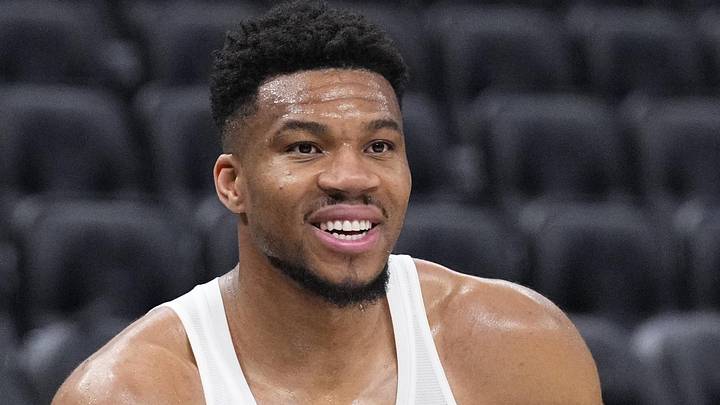 Mar 29, 2026; Milwaukee, Wisconsin, USA; Milwaukee Bucks forward Giannis Antetokounmpo (34) takes a break from shooting during pregame warmups before a game against the LA Clippers at Fiserv Forum. Mandatory Credit: Michael McLoone-Imagn Images