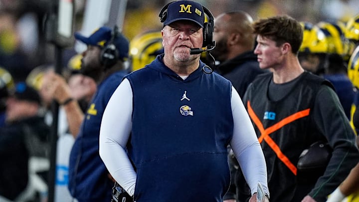 Michigan defensive coordinator Wink Martindale reacts to a play against Oregon during the second half at Michigan Stadium in Ann Arbor on Saturday, Nov. 2, 2024.