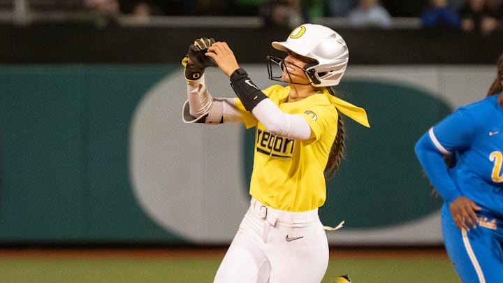 Kedre Luschar celebrates a home run against UCLA in April.