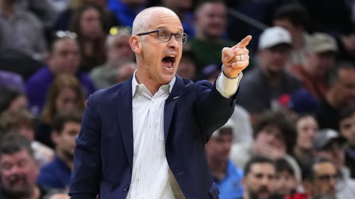 Mar 20, 2026; Philadelphia, PA, USA;.UConn Huskies head coach Dan Hurley reacts in the first half during a first round game of the men's 2026 NCAA Tournament at Xfinity Mobile Arena. Mandatory Credit: Kyle Ross-Imagn Images Mar 20, 2026; Philadelphia, PA, USA;.UConn Huskies head coach Dan Hurley reacts in the first half during a first round game of the men's 2026 NCAA Tournament at Xfinity Mobile Arena. Mandatory Credit: Kyle Ross-Imagn Images