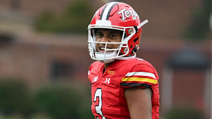 Oct 14, 2023; College Park, Maryland, USA;  Maryland Terrapins quarterback Taulia Tagovailoa (3)