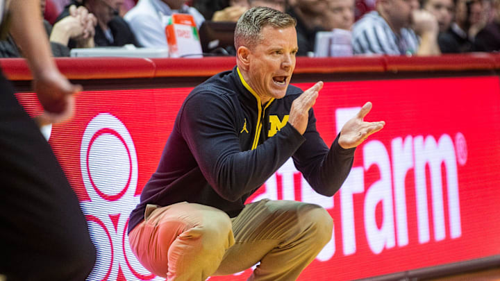 Michigan coach Dusty May during the Indiana vs. Michigan game at Simon Skjodt Assembly Hall on Saturday, Feb. 8, 2025 in Bloomington, Indiana.
