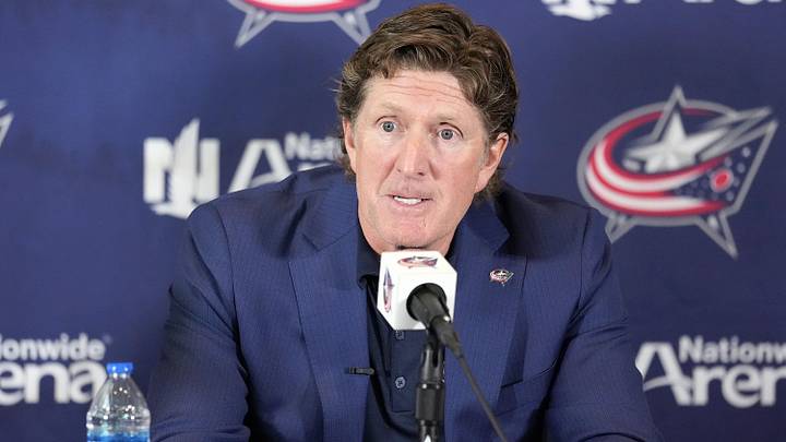Jul 1, 2023; Columbus, OH, USA; Columbus Blue Jackets name Mike Babcock as their new head coach during a press conference at Nationwide Arena. Mandatory Credit: Kyle Robertson-USA TODAY NETWORK Jul 1, 2023; Columbus, OH, USA; Columbus Blue Jackets name Mike Babcock as their new head coach during a press conference at Nationwide Arena. Mandatory Credit: Kyle Robertson-USA TODAY NETWORK