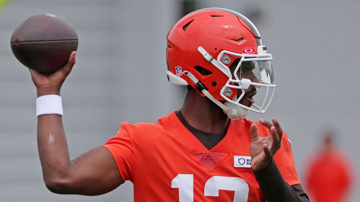 Browns quarterback Shedeur Sanders throws during training camp, Friday, July 25, 2025, in Berea. Browns quarterback Shedeur Sanders throws during training camp, Friday, July 25, 2025, in Berea.