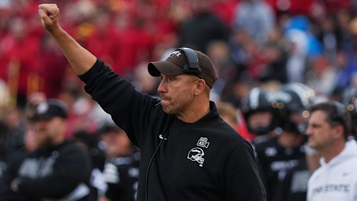 Iowa State Cyclones football head coach Matt Campbell reacts during the fourth quarter against the BYU Cougars. Iowa State Cyclones football head coach Matt Campbell reacts during the fourth quarter against the BYU Cougars.