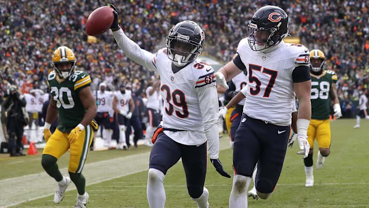 Josh Blackwell, with Jack Sanborn in tow, gets ready to celebrate the 94-yard TD return Sunday in Green Bay. Josh Blackwell, with Jack Sanborn in tow, gets ready to celebrate the 94-yard TD return Sunday in Green Bay.