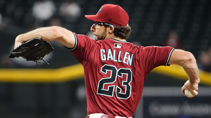 Arizona Diamondbacks pitcher Zac Gallen (23) throws to the Texas Rangers in the first inning at Chase Field on Sept. 3, 2025. Arizona Diamondbacks pitcher Zac Gallen (23) throws to the Texas Rangers in the first inning at Chase Field on Sept. 3, 2025.