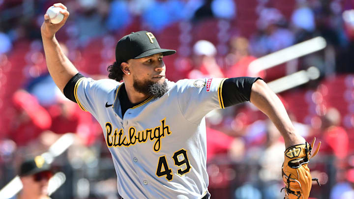 Aug 28, 2025; St. Louis, Missouri, USA; Pittsburgh Pirates pitcher Yohan Ramirez (49) throws in relief against the St. Louis Cardinals at Busch Stadium. Mandatory Credit: Tim Vizer-Imagn Images Aug 28, 2025; St. Louis, Missouri, USA; Pittsburgh Pirates pitcher Yohan Ramirez (49) throws in relief against the St. Louis Cardinals at Busch Stadium. Mandatory Credit: Tim Vizer-Imagn Images