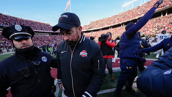 Ohio State Buckeyes head coach Ryan Day leaves the field after yet another loss to Michigan. 
