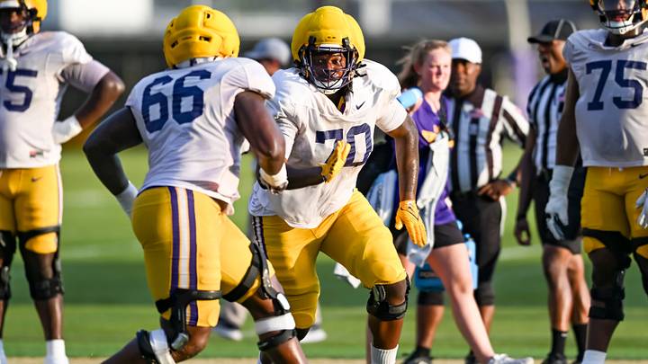 Lineman Devin Harper 70 LSU Football practice. August 18, 2026.