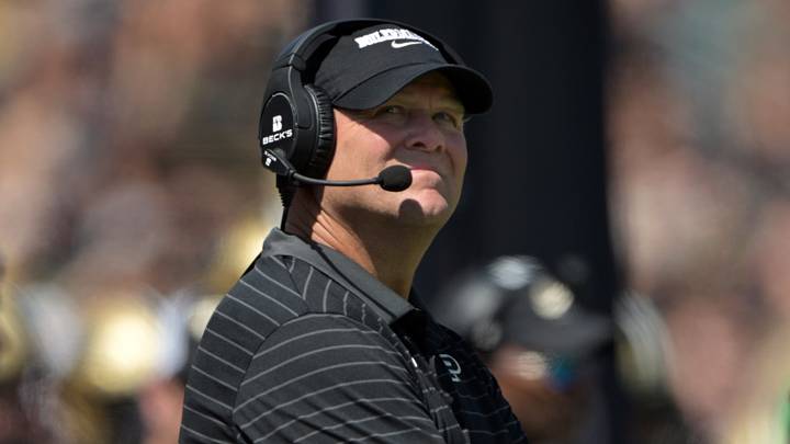 Purdue Boilermakers head coach Barry Odom looks up at the video board. Purdue Boilermakers head coach Barry Odom looks up at the video board.