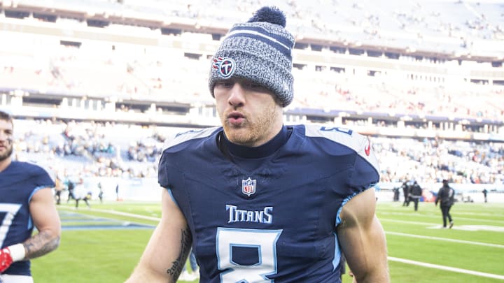 Jan 7, 2024; Nashville, Tennessee, USA; Tennessee Titans quarterback Will Levis (8) walks off the field against the Jacksonville Jaguars during the second half at Nissan Stadium. Mandatory Credit: Steve Roberts-USA TODAY Sports Jan 7, 2024; Nashville, Tennessee, USA; Tennessee Titans quarterback Will Levis (8) walks off the field against the Jacksonville Jaguars during the second half at Nissan Stadium. Mandatory Credit: Steve Roberts-USA TODAY Sports