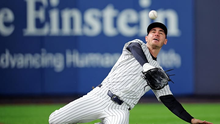 Cody Bellinger of New York Yankees makes sliding catch against Toronto Blue Jays