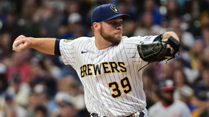 Sep 16, 2023; Milwaukee, Wisconsin, USA; Milwaukee Brewers pitcher Corbin Burnes (39) pitches