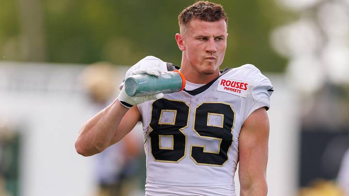 New Orleans Saints wide receiver Brock Rechsteiner during training camp at Ochsner Sports Performance Center. New Orleans Saints wide receiver Brock Rechsteiner during training camp at Ochsner Sports Performance Center.